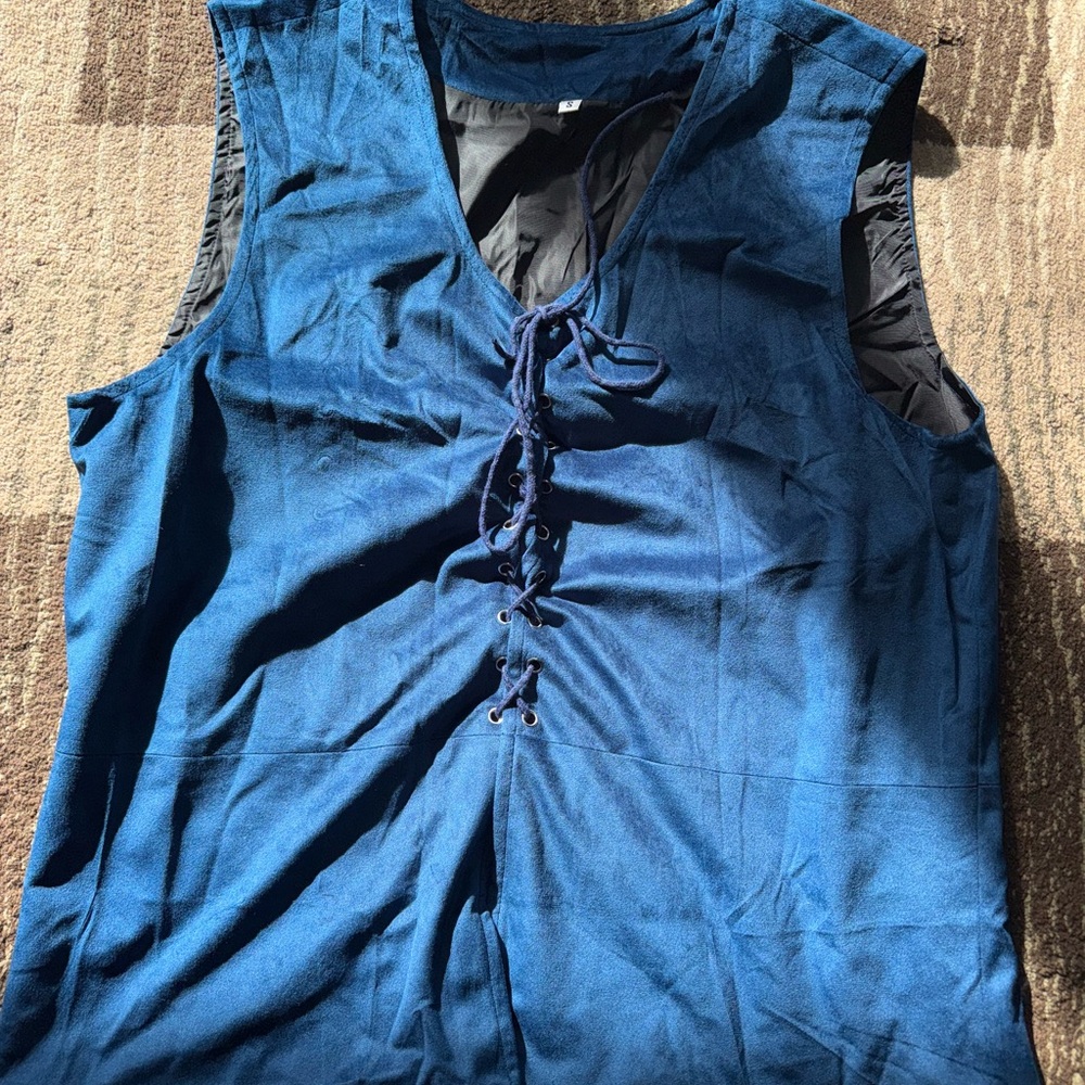 Blue Sleeveless Lace-Up Top